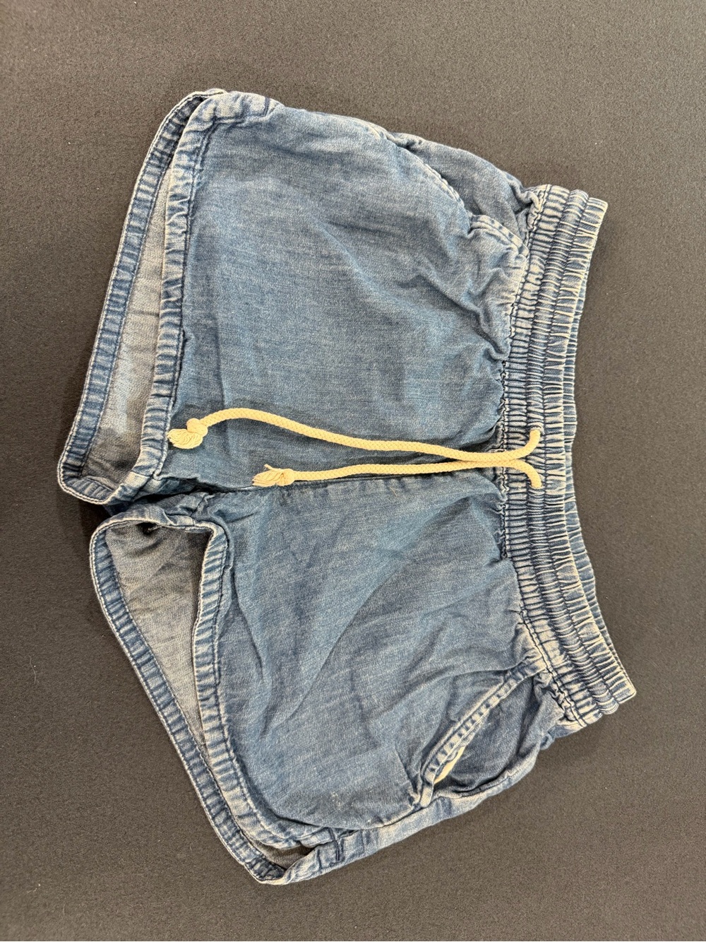 aerie Denim-Style Athletic Shorts in Light Blue with Drawstring